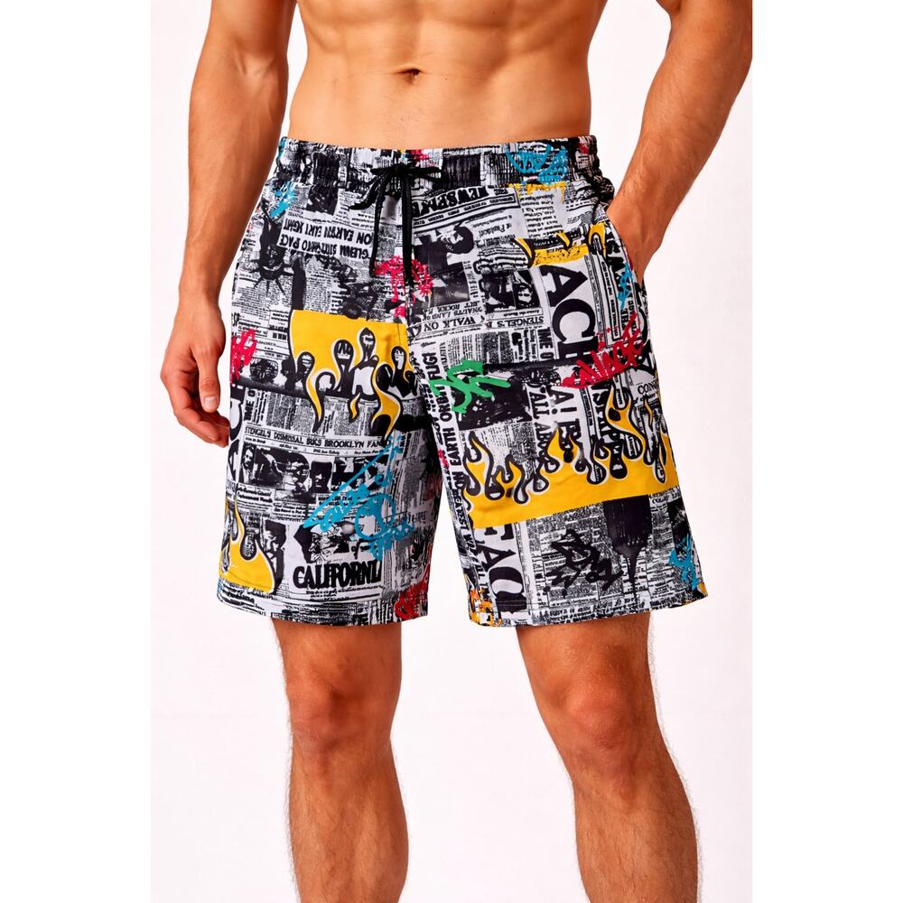 Drill Clothing Co Fresh Prince of Bel Air - Graffiti Newspaper Shorts  NWT